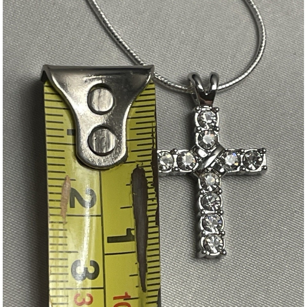 Rhinestone Cross Necklace Silver tone Costume Jewelry Faith Pendant Easter - Picture 8 of 9